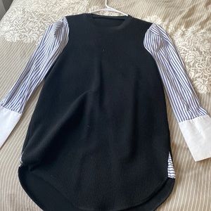 Black tunic dress with blue strip sleeves